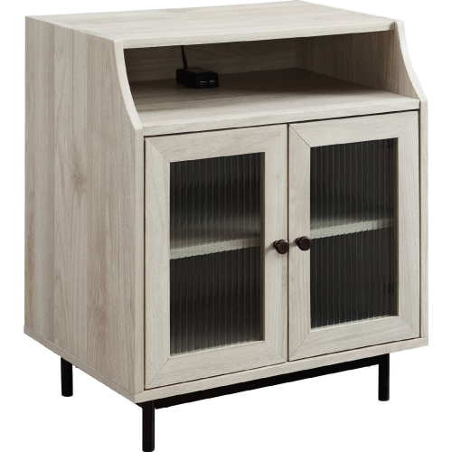 22" Fluted Glass 2 Door Nightstand with USB in Birch Finish